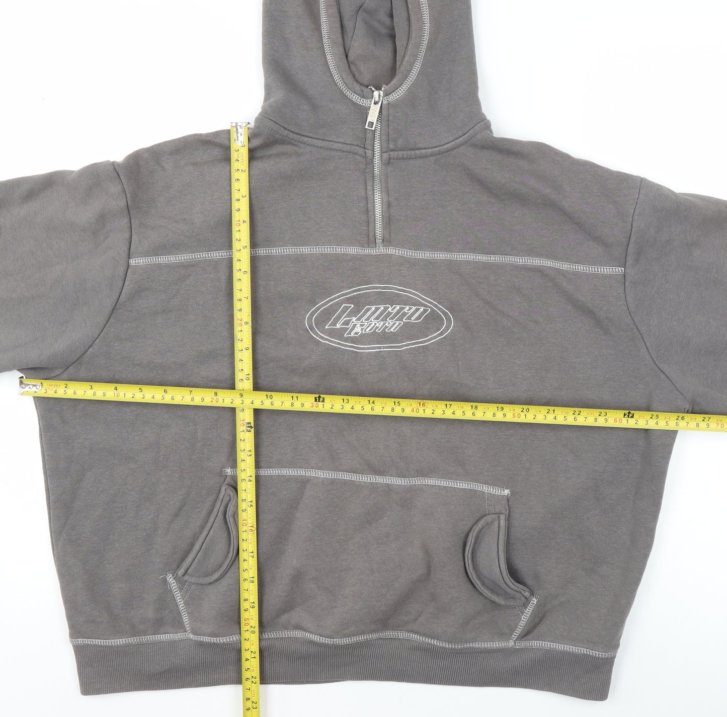 boohooMAN Men's Grey 1/2 Zip Hoodie M Logo Fleece Pullover