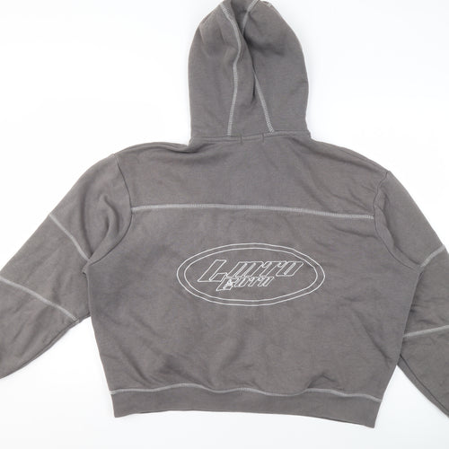 boohooMAN Men's Grey 1/2 Zip Hoodie M Logo Fleece Pullover