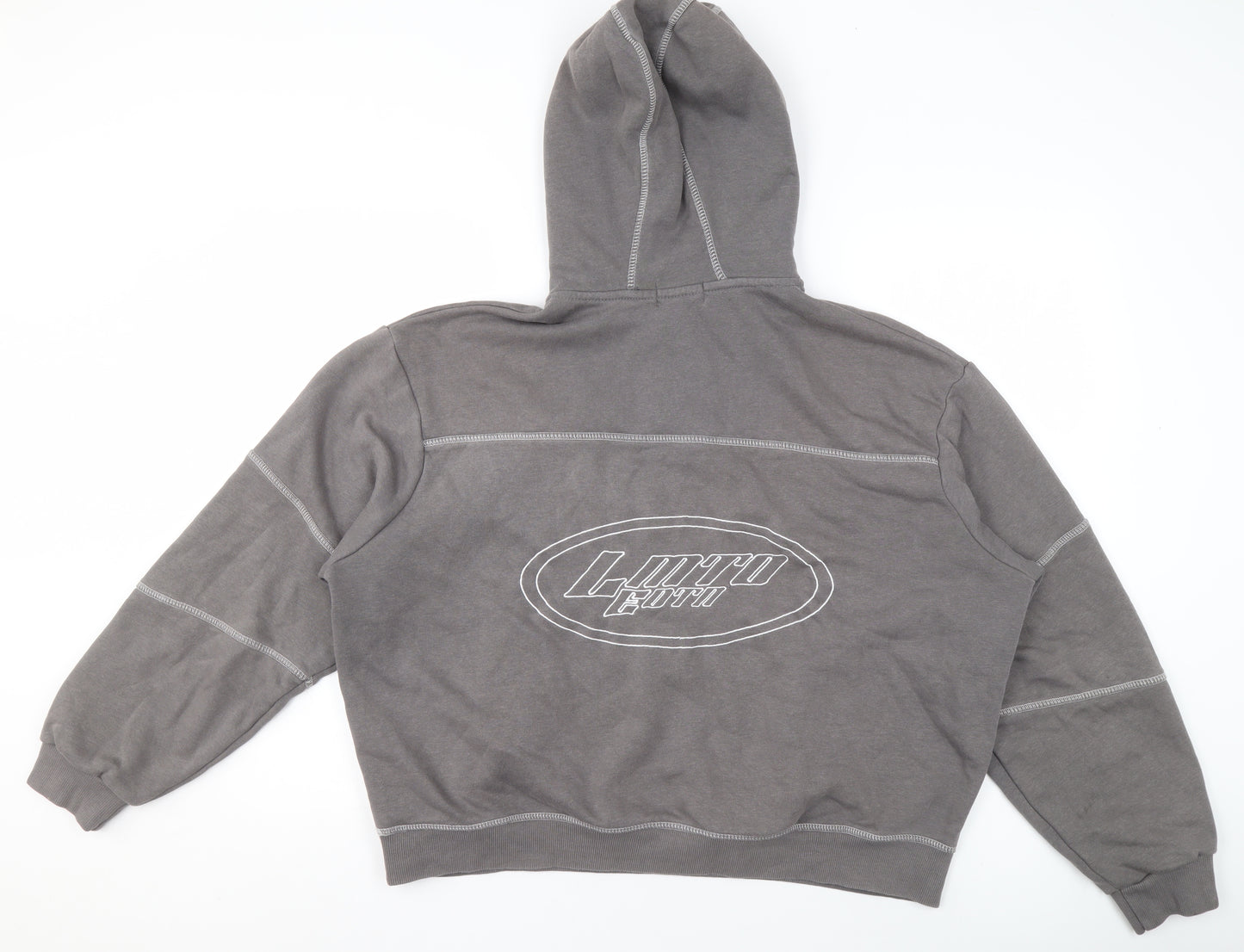 boohooMAN Men's Grey 1/2 Zip Hoodie M Logo Fleece Pullover