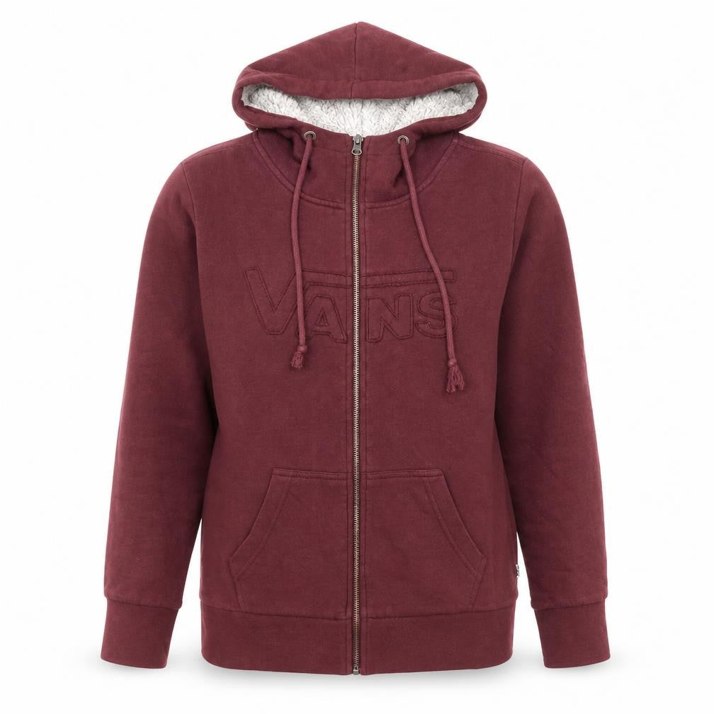 Front view of Vans Women’s Red Hooded Fleece Lined Zip Jacket, size S