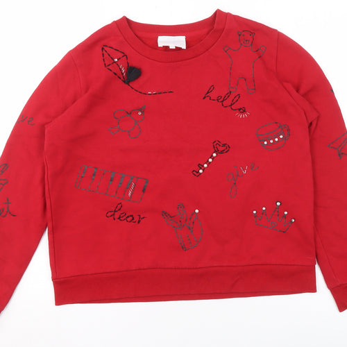 b+ab Womens Red Embroidered Pullover Sweatshirt Size S