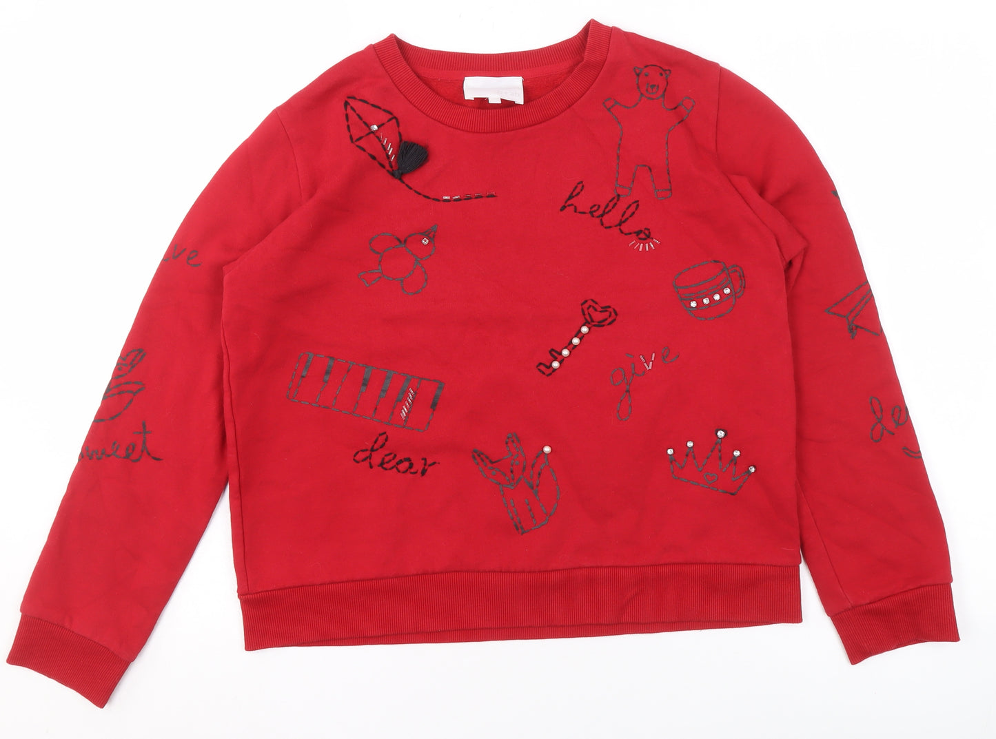 b+ab Womens Red Embroidered Pullover Sweatshirt Size S