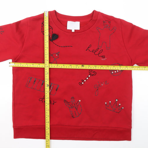 b+ab Womens Red Embroidered Pullover Sweatshirt Size S