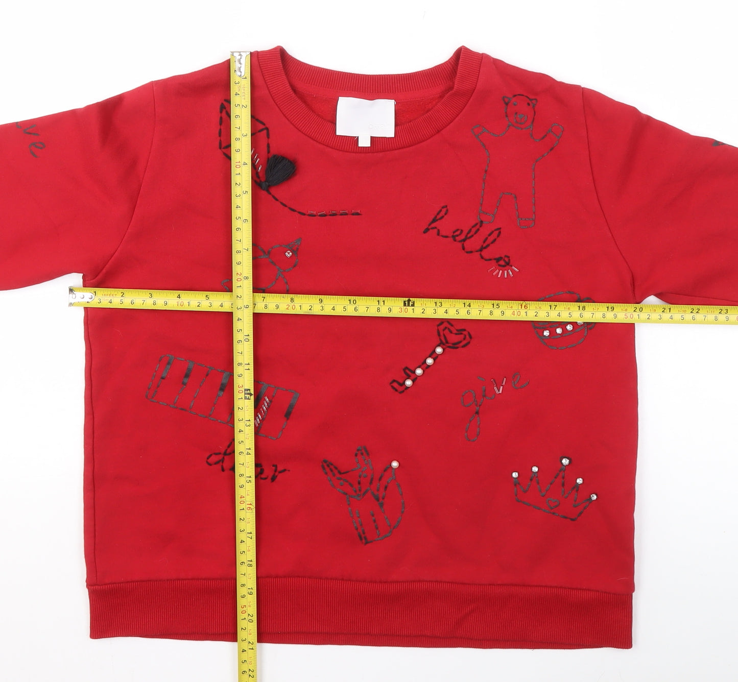 b+ab Womens Red Embroidered Pullover Sweatshirt Size S
