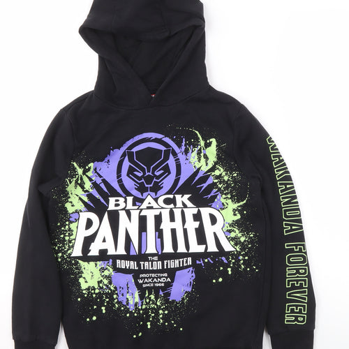 Marvel Boys Black Hoodie 10-11 Years Black Panther Pullover Fleece