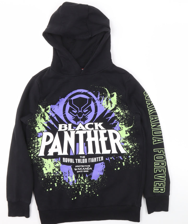 Marvel Boys Black Hoodie 10-11 Years Black Panther Pullover Fleece