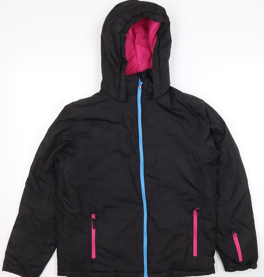 Crane Girls Black Hooded Puffer Jacket 13-14 Years Winter Coat