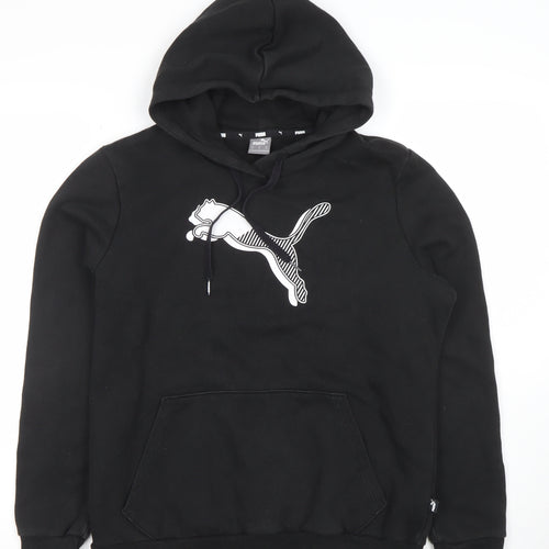Puma Womens Black Hoodie Medium Pullover Cotton Blend Logo Print
