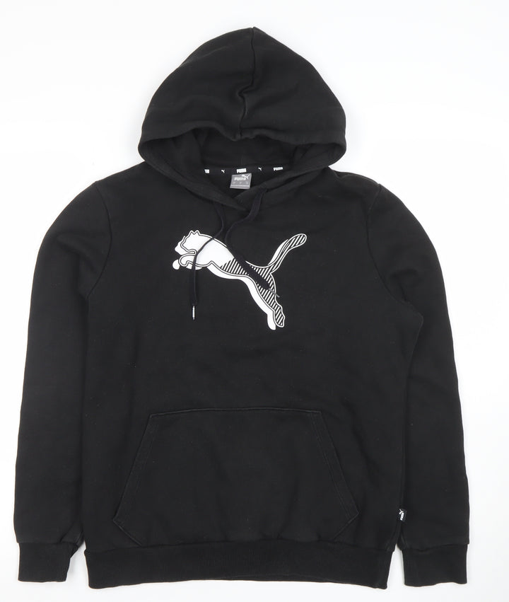 Puma Womens Black Hoodie Medium Pullover Cotton Blend Logo Print