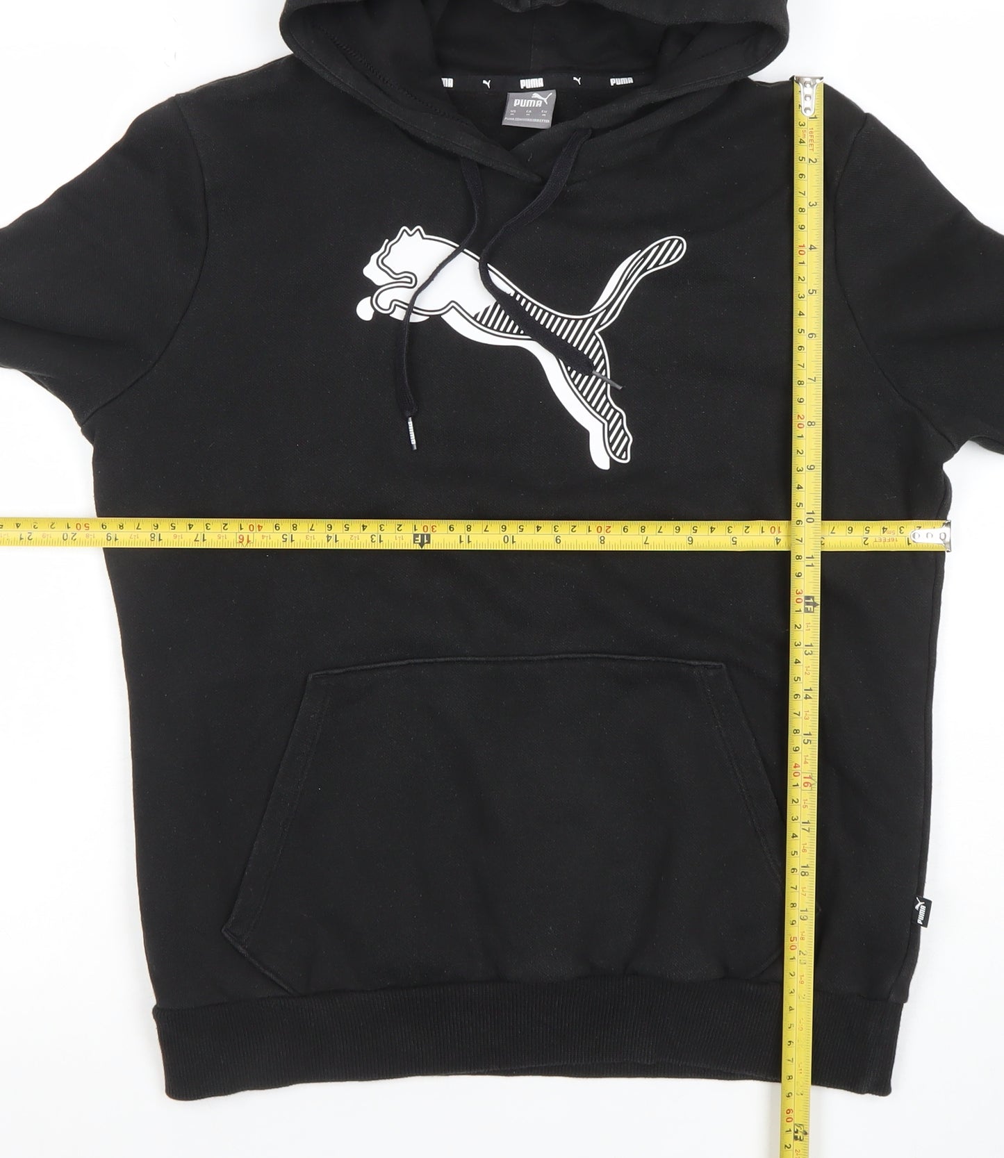 Puma Womens Black Hoodie Medium Pullover Cotton Blend Logo Print