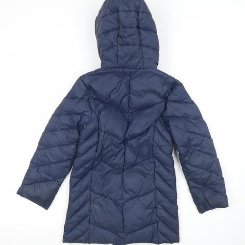 Next Girls Blue Long Hooded Puffer Coat 7 Years Quilted Zip Winter Jacket
