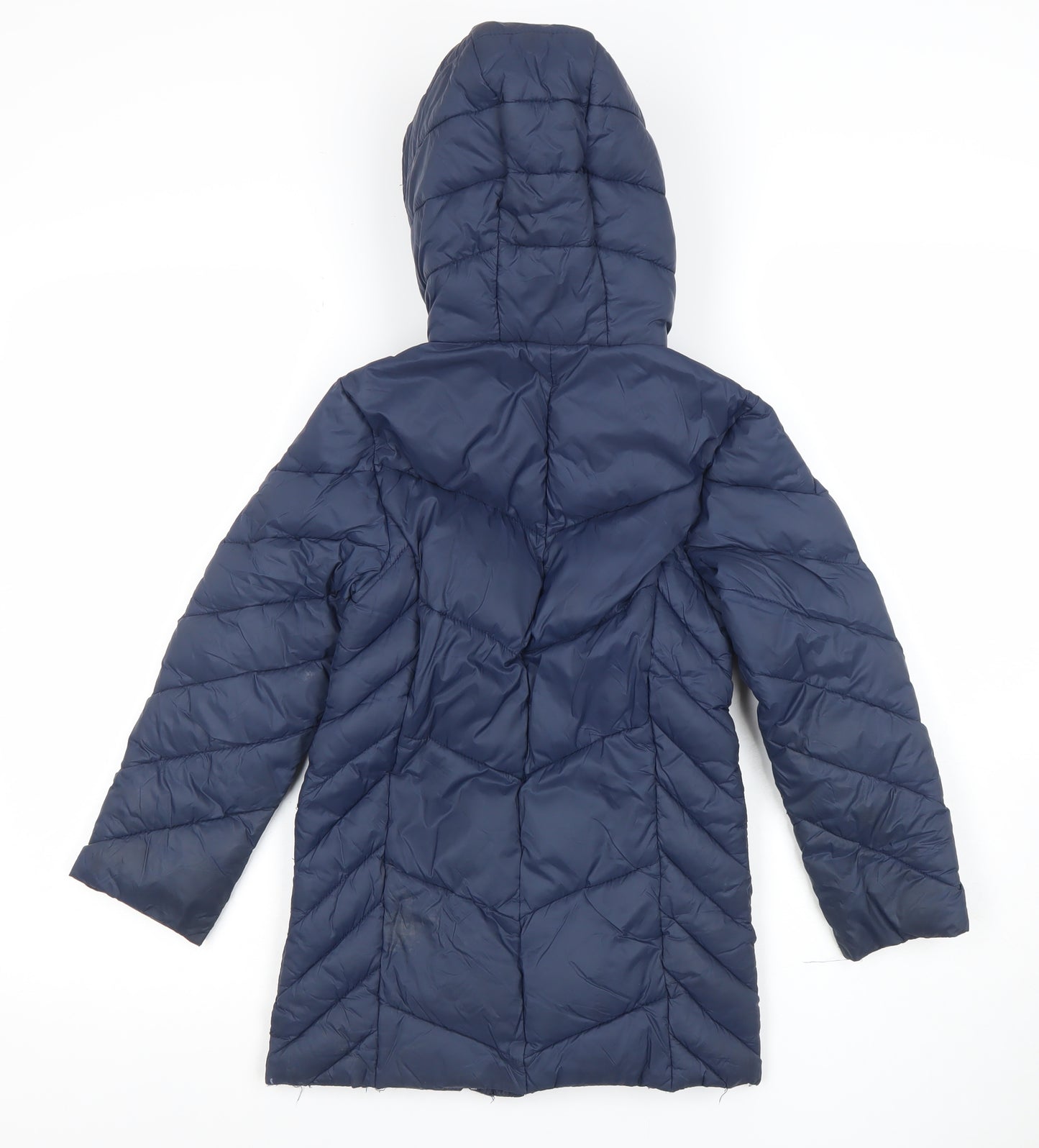 Next Girls Blue Long Hooded Puffer Coat 7 Years Quilted Zip Winter Jacket