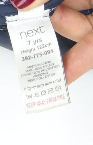 Next Girls Blue Long Hooded Puffer Coat 7 Years Quilted Zip Winter Jacket