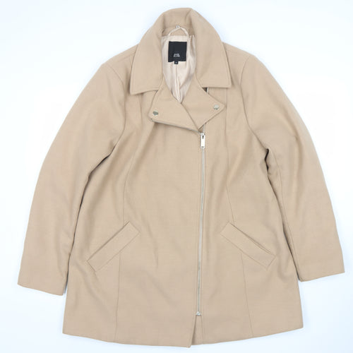 River Island Women’s Beige Wool Blend Biker Coat Size 16