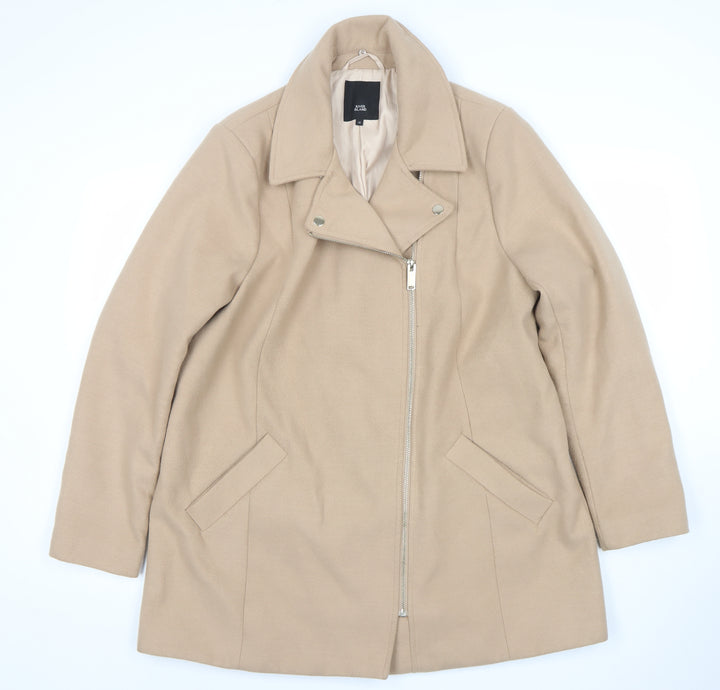River Island Women’s Beige Wool Blend Biker Coat Size 16
