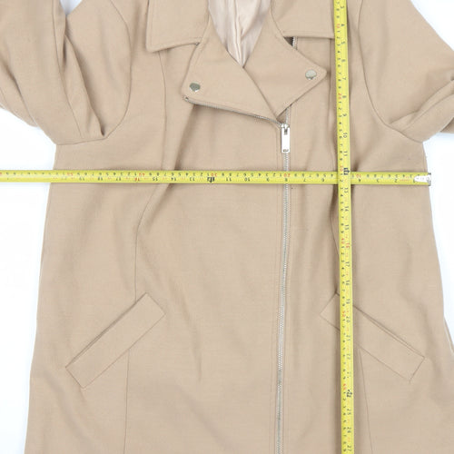 River Island Women’s Beige Wool Blend Biker Coat Size 16