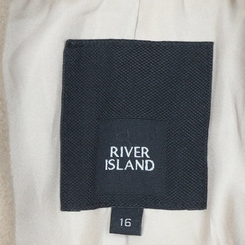 River Island Women’s Beige Wool Blend Biker Coat Size 16