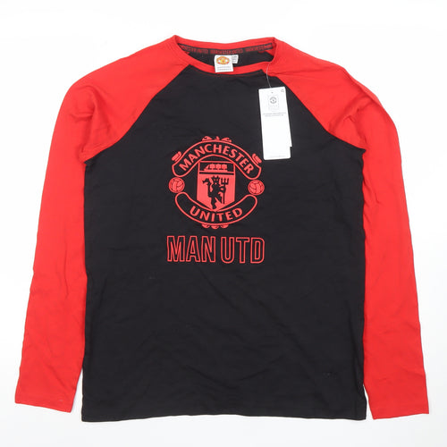 Manchester United Boys Black Red Long Sleeve T-Shirt 13-14 Years Football Top