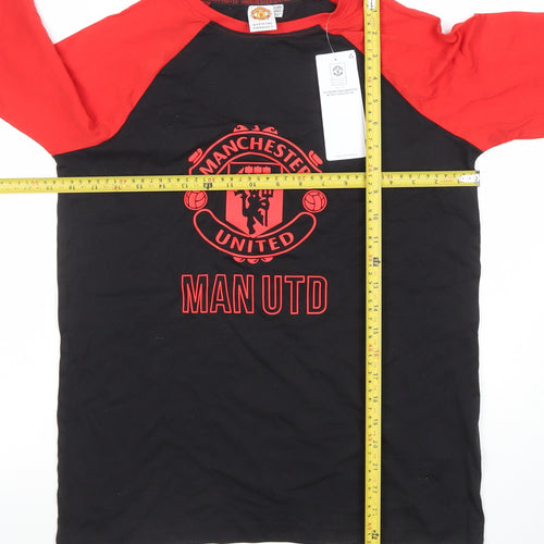 Manchester United Boys Black Red Long Sleeve T-Shirt 13-14 Years Football Top