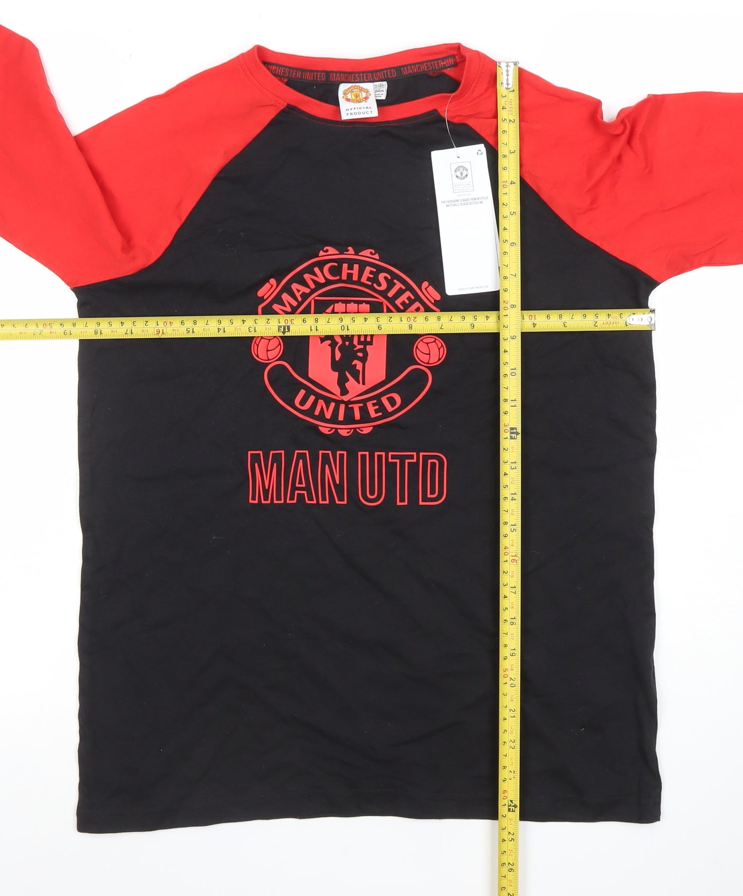 Manchester United Boys Black Red Long Sleeve T-Shirt 13-14 Years Football Top