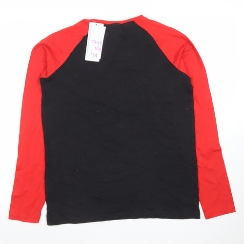Manchester United Boys Black Red Long Sleeve T-Shirt 13-14 Years Football Top