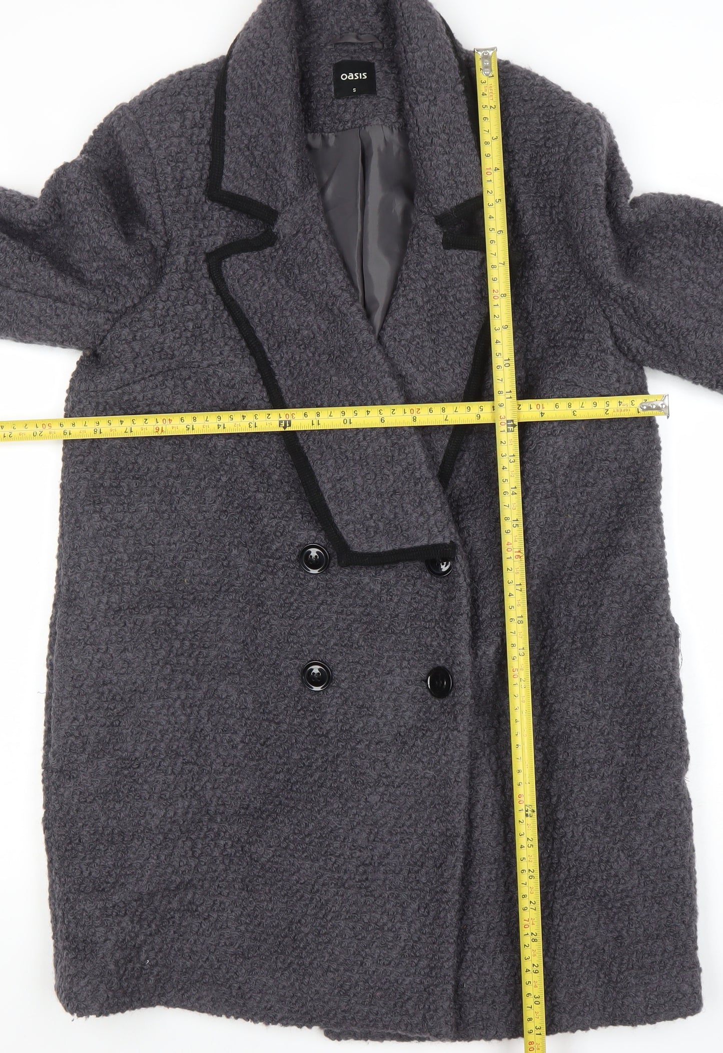 Oasis Women’s Grey Mid-Length Wool Blend Overcoat Size S