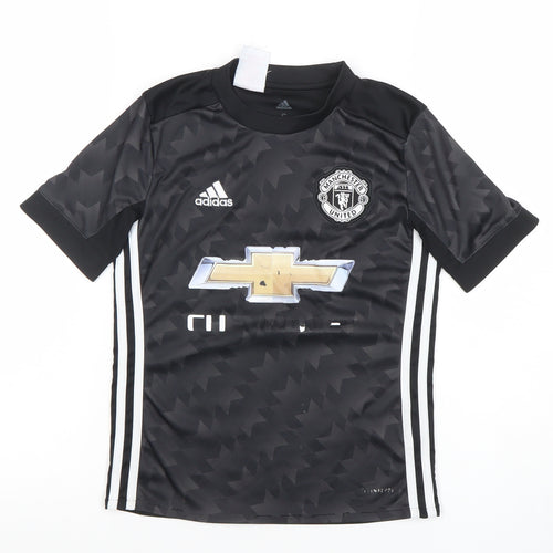 Adidas Boys Black Manchester United Football Jersey T-Shirt 9-10 Years