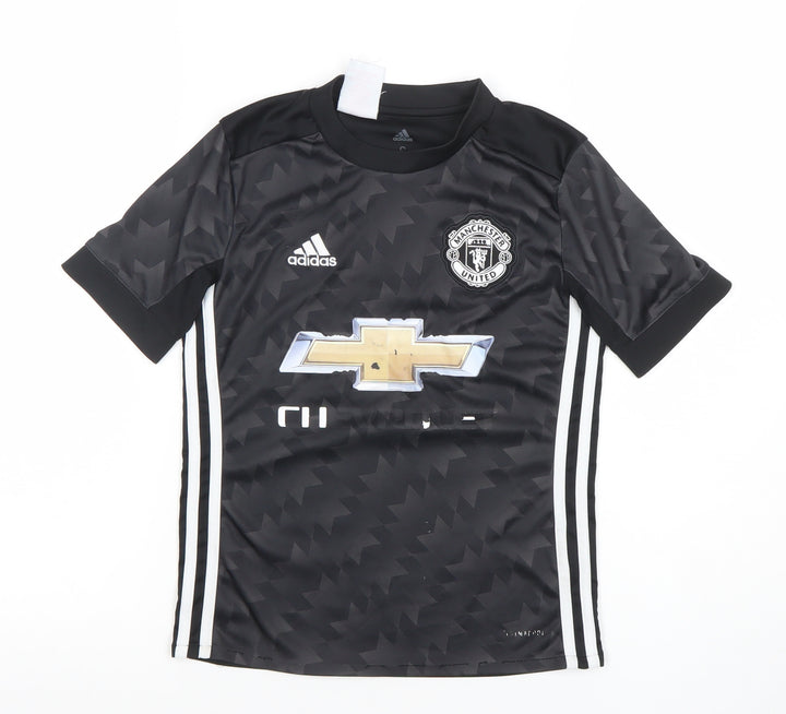 Adidas Boys Black Manchester United Football Jersey T-Shirt 9-10 Years