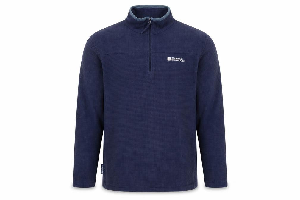Front view of Mountain Warehouse Men's Blue Small Half Zip Fleece Pullover Sweatshirt