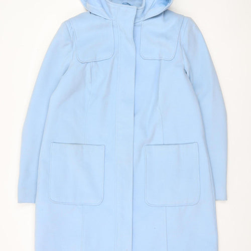 Damart Women Blue Hooded Mid Length Coat Size 14 Lined Casual