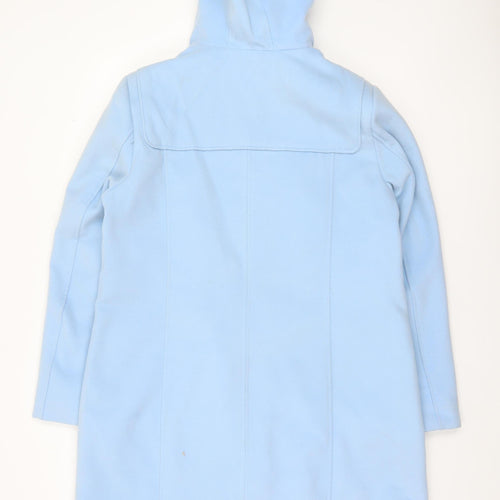 Damart Women Blue Hooded Mid Length Coat Size 14 Lined Casual