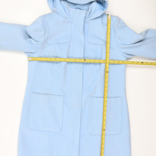 Damart Women Blue Hooded Mid Length Coat Size 14 Lined Casual