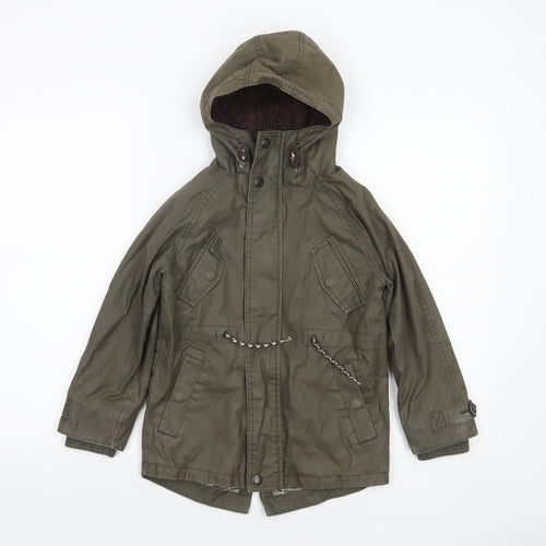 Next Boys Green Hooded Parka Jacket 6 Years Lined Mid-Length Cotton Winter Coat