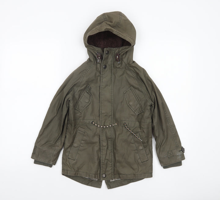 Next Boys Green Hooded Parka Jacket 6 Years Lined Mid-Length Cotton Winter Coat