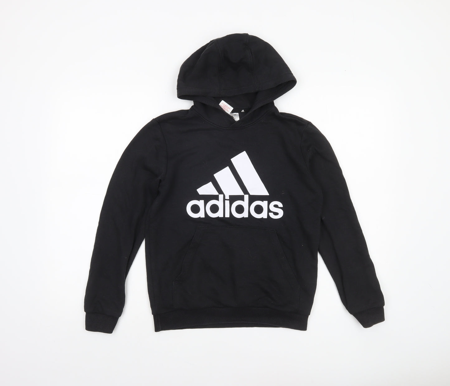 Adidas Boys Black Pullover Hoodie 11-12 Years Logo Cotton Blend