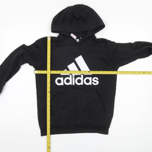Adidas Boys Black Pullover Hoodie 11-12 Years Logo Cotton Blend