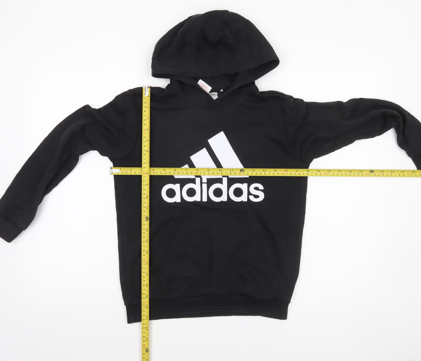 Adidas Boys Black Pullover Hoodie 11-12 Years Logo Cotton Blend