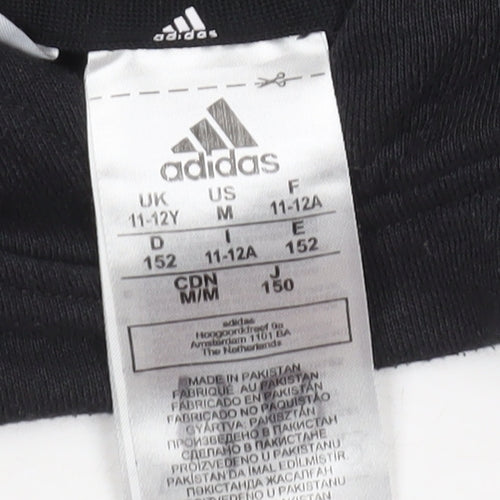 Adidas Boys Black Pullover Hoodie 11-12 Years Logo Cotton Blend