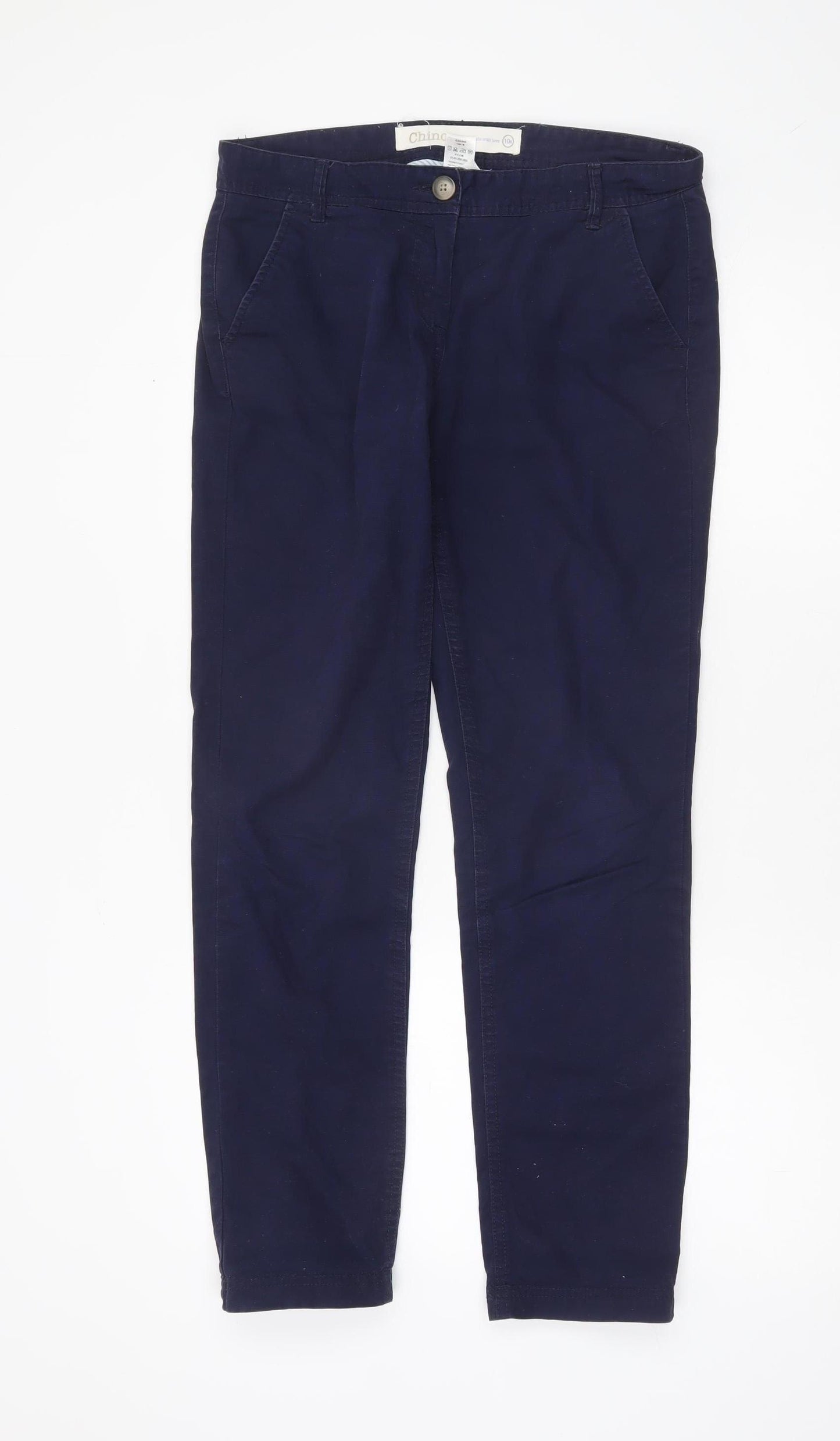 Next Women Navy Blue Chino Trousers Size 10R Cotton Casual