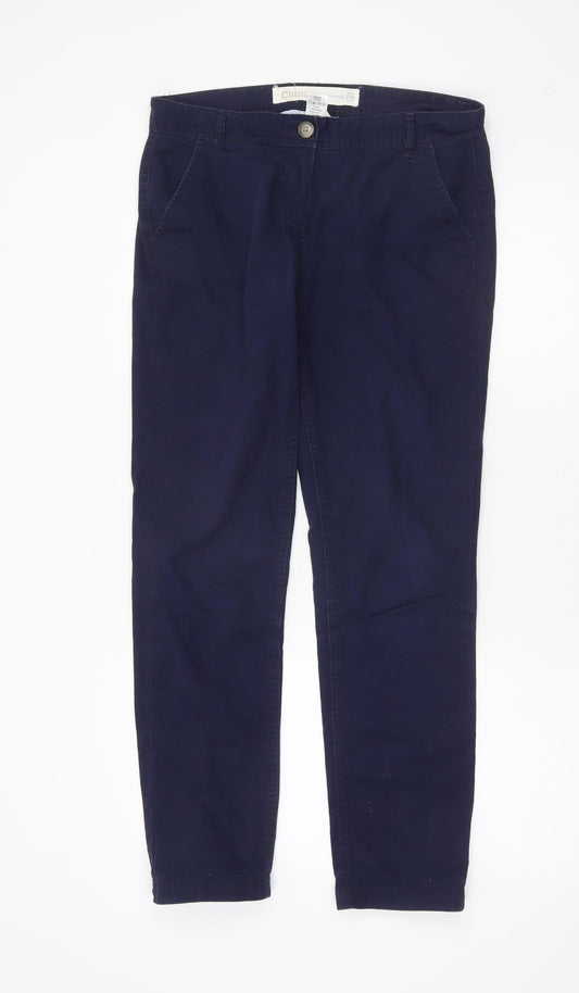 Next Women Navy Blue Chino Trousers Size 10R Cotton Casual