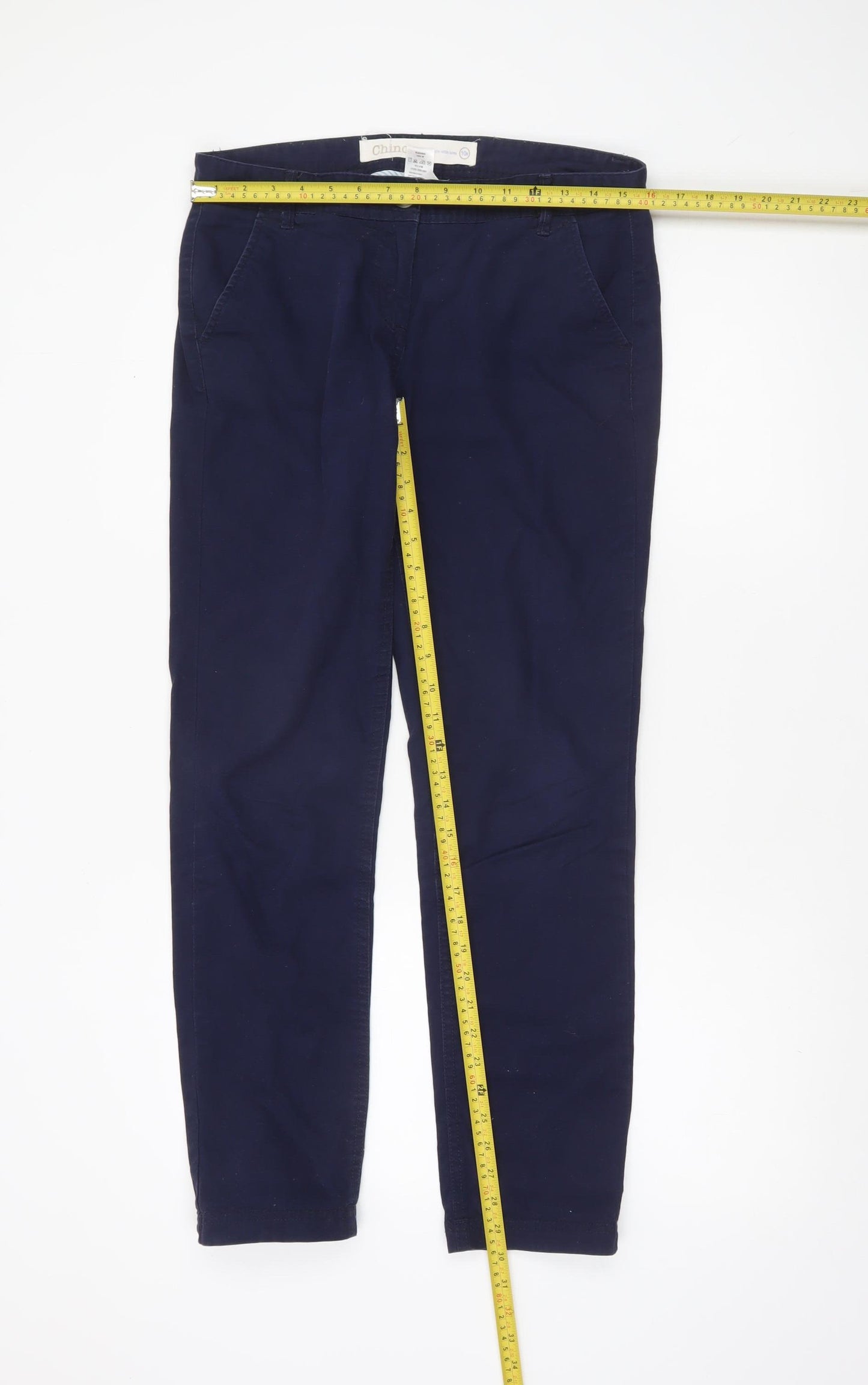 Next Women Navy Blue Chino Trousers Size 10R Cotton Casual