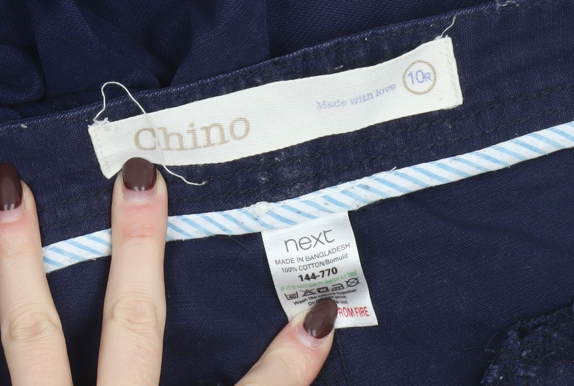 Next Women Navy Blue Chino Trousers Size 10R Cotton Casual