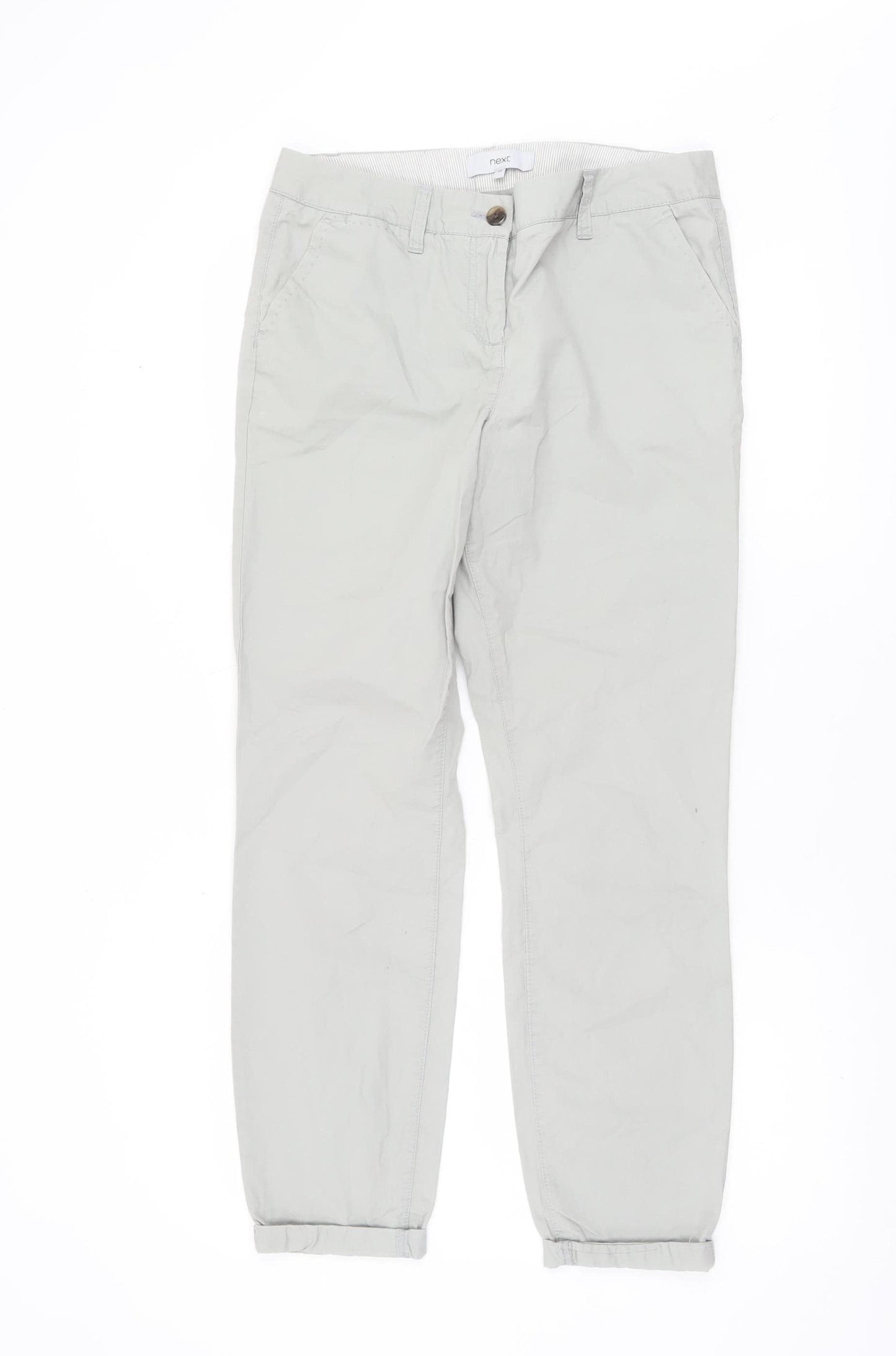 Next Womens Grey Cotton Chino Trousers Size 8 Regular