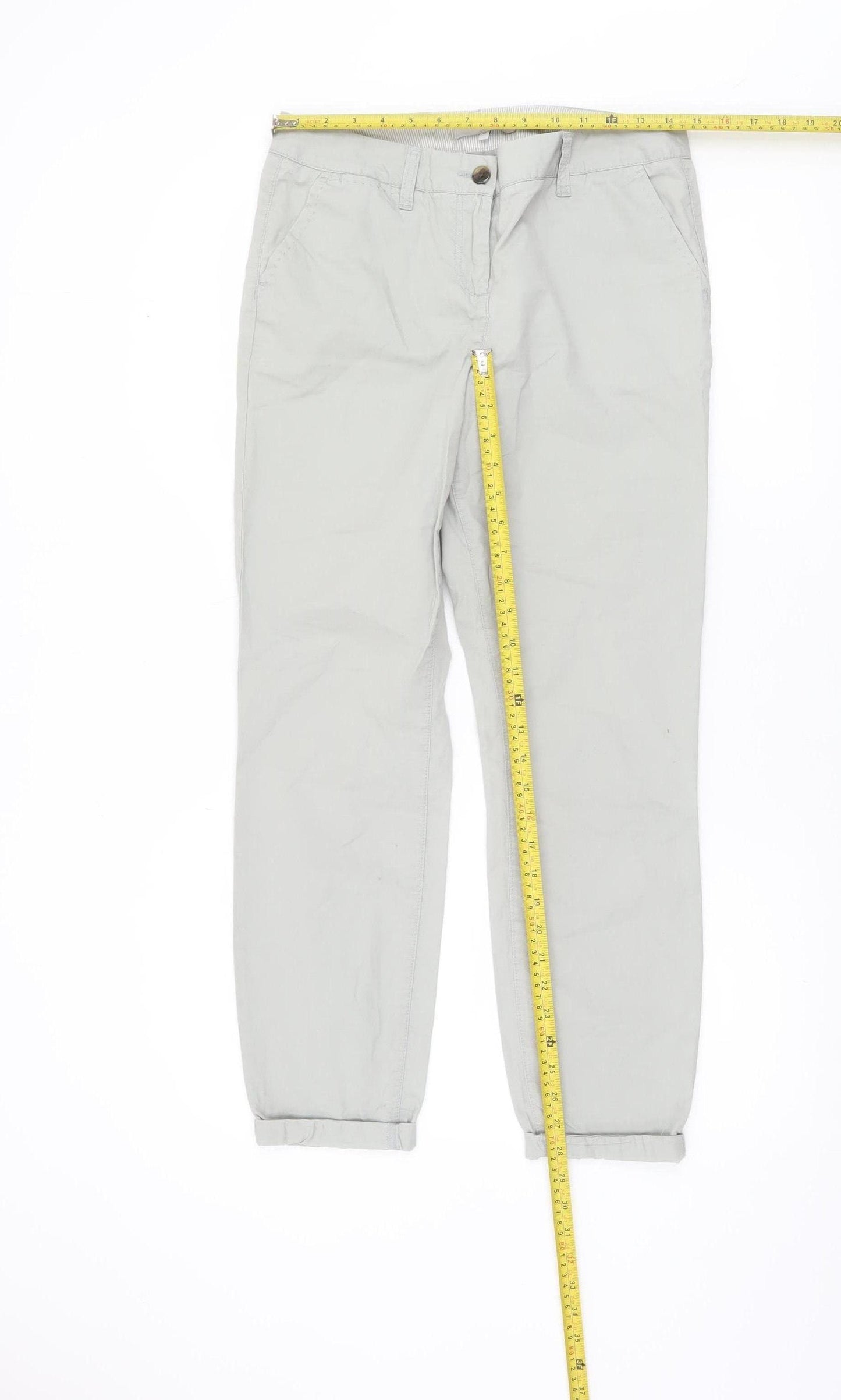 Next Womens Grey Cotton Chino Trousers Size 8 Regular
