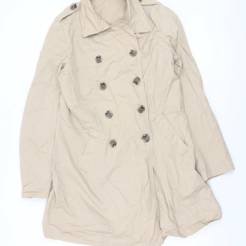 Avon Women's Beige Cotton Trench Coat Size 12 Classic Button Up