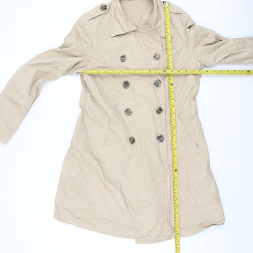 Avon Women's Beige Cotton Trench Coat Size 12 Classic Button Up