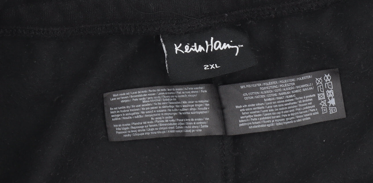 Keith Haring Men’s Black 2XL Sweat Shorts Elastic Waist Art Print