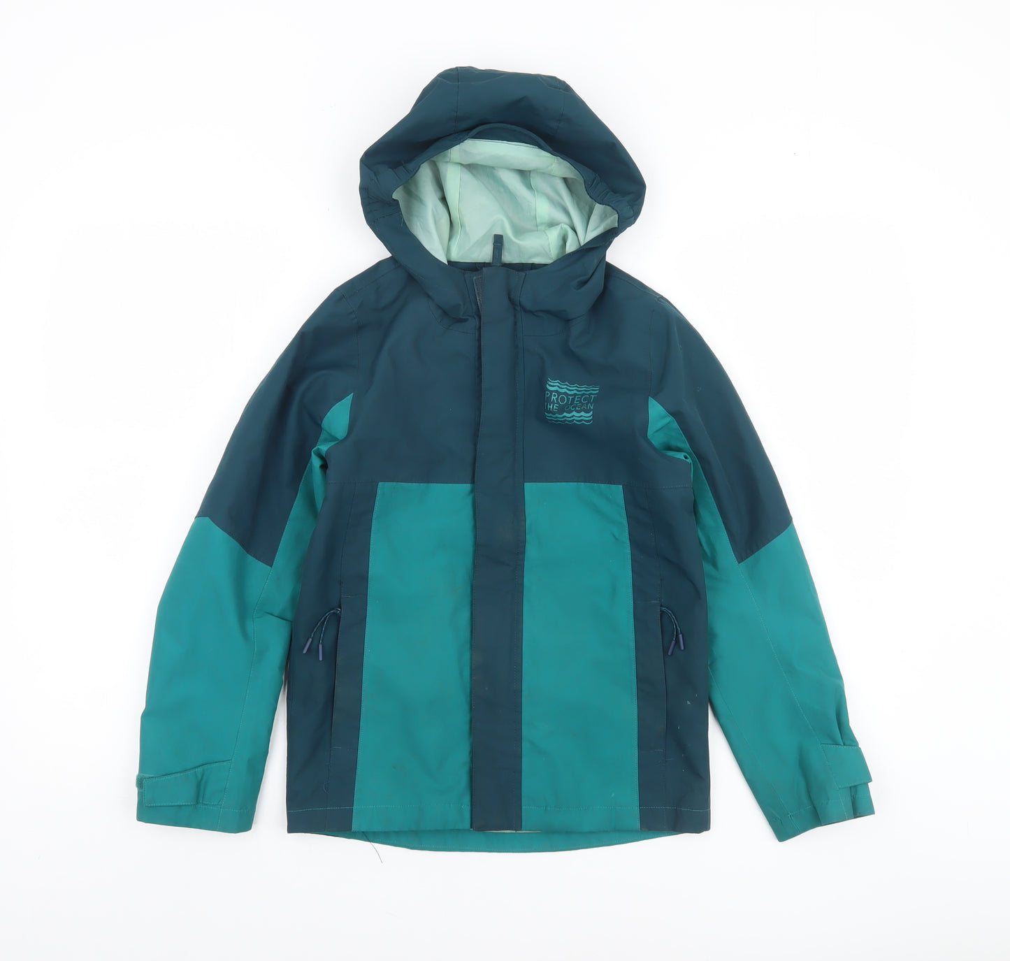 Mountain Warehouse Boys Green Waterproof Hooded Rain Coat Jacket 9-10 Years