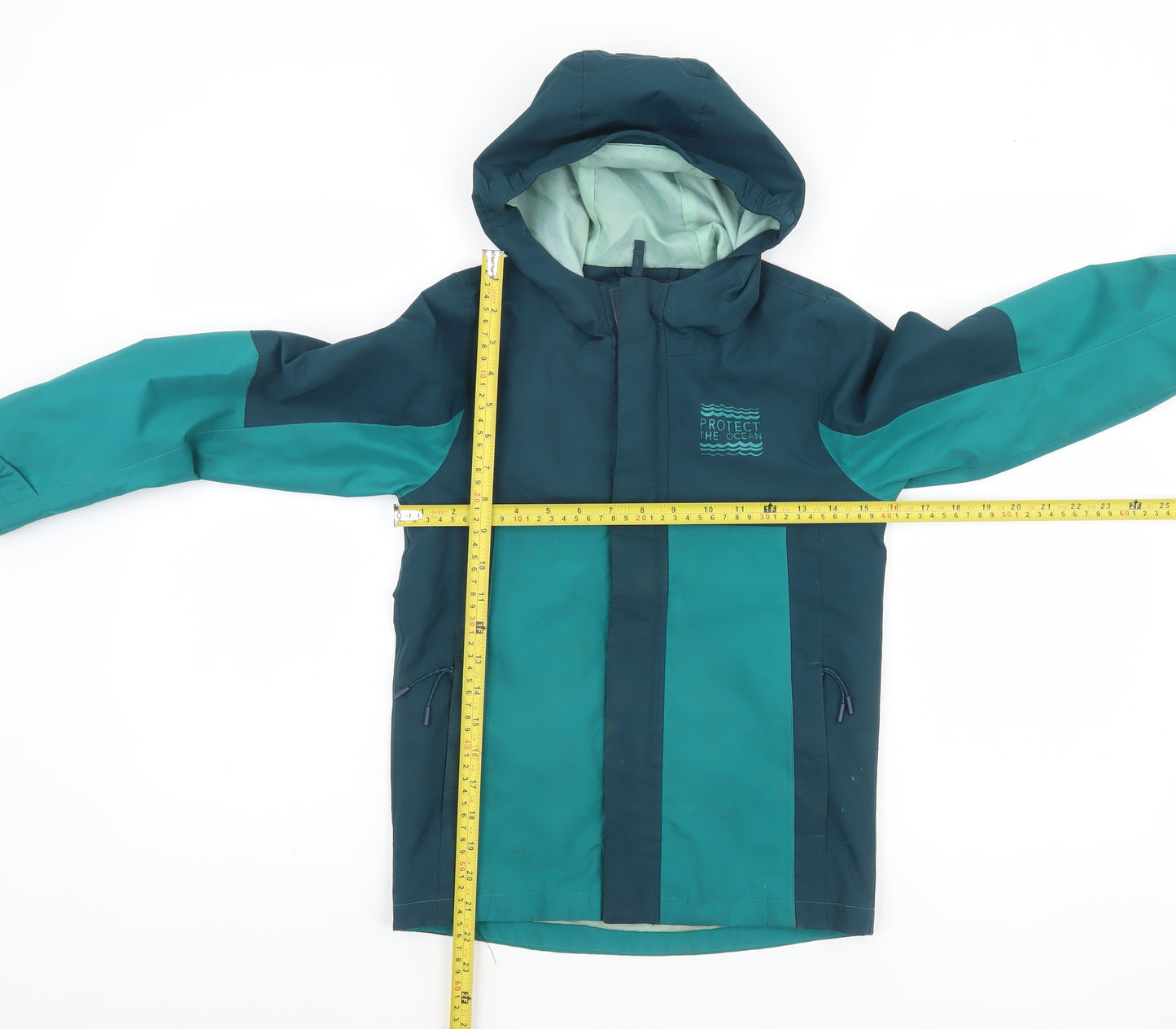 Mountain Warehouse Boys Green Waterproof Hooded Rain Coat Jacket 9-10 Years