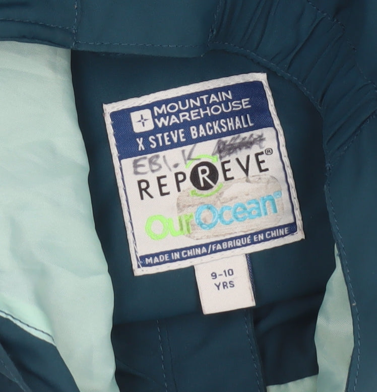 Mountain Warehouse Boys Green Waterproof Hooded Rain Coat Jacket 9-10 Years